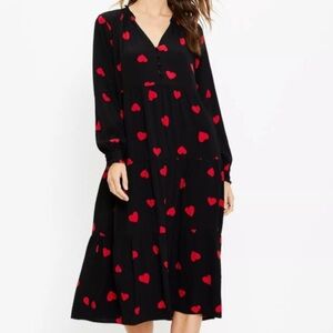 LOFT Black and Red Heart Print Women's Dress